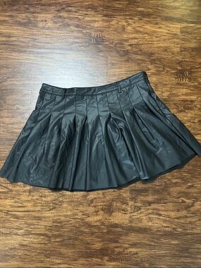 AKIRA Black Faux Leather Pleated Skater Skirt
